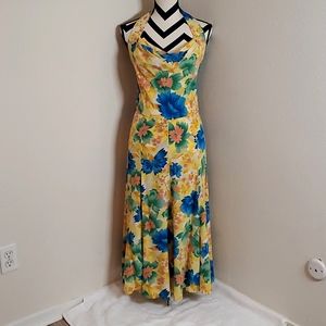 VTG Silk Robert Haik Paris tropical floral halter dress 38 6 m